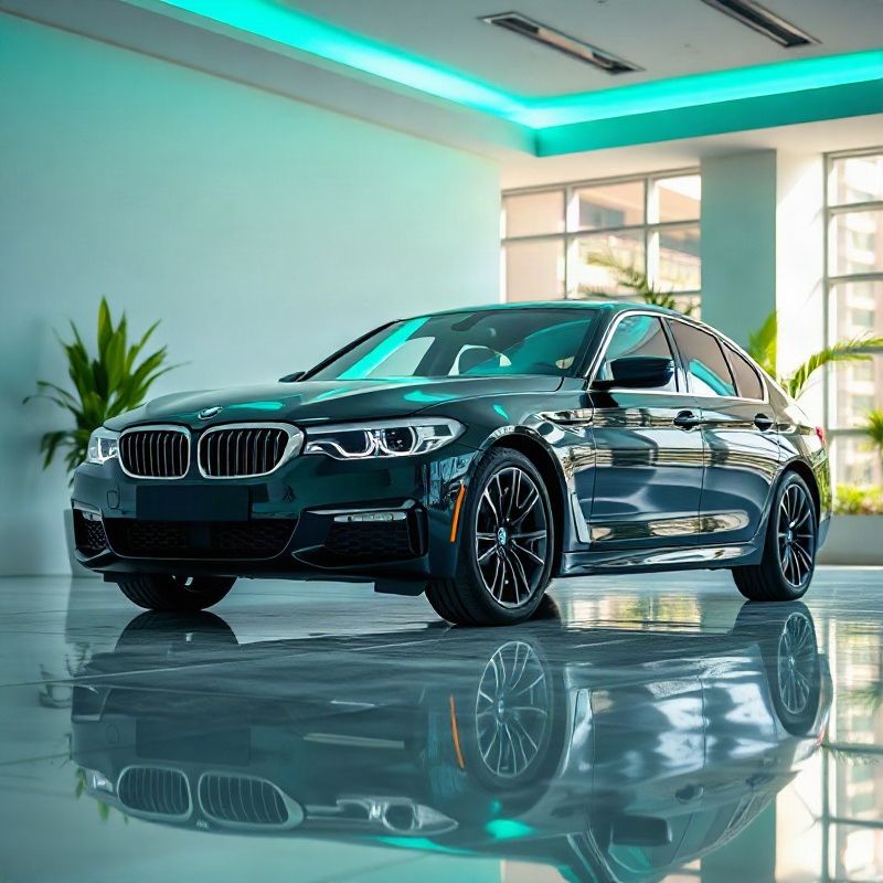 BMW Série 5 preto em estúdio com iluminação premium