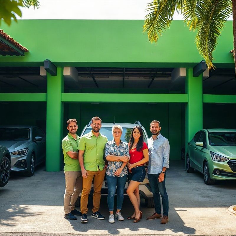 Equipe da Sparkopulse em frente à garagem verde-esmeralda em Salvador